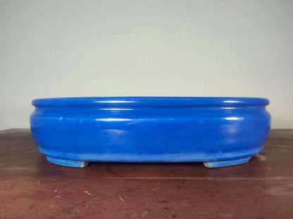 Shinshu Ruri Glaze Oval Pot with Bag-Shaped Body