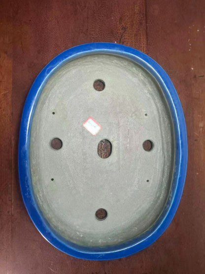Shinshu Ruri Glaze Oval Pot with Bag-Shaped Body