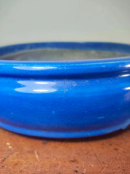 Shinshu Ruri Glaze Oval Pot with Bag-Shaped Body