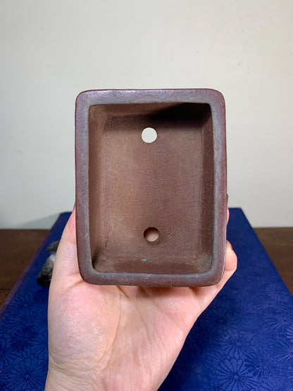 春松+茶山 Super Rare Rectangular Pot with Incised Portraits of the Seven Sages on All Four Sides