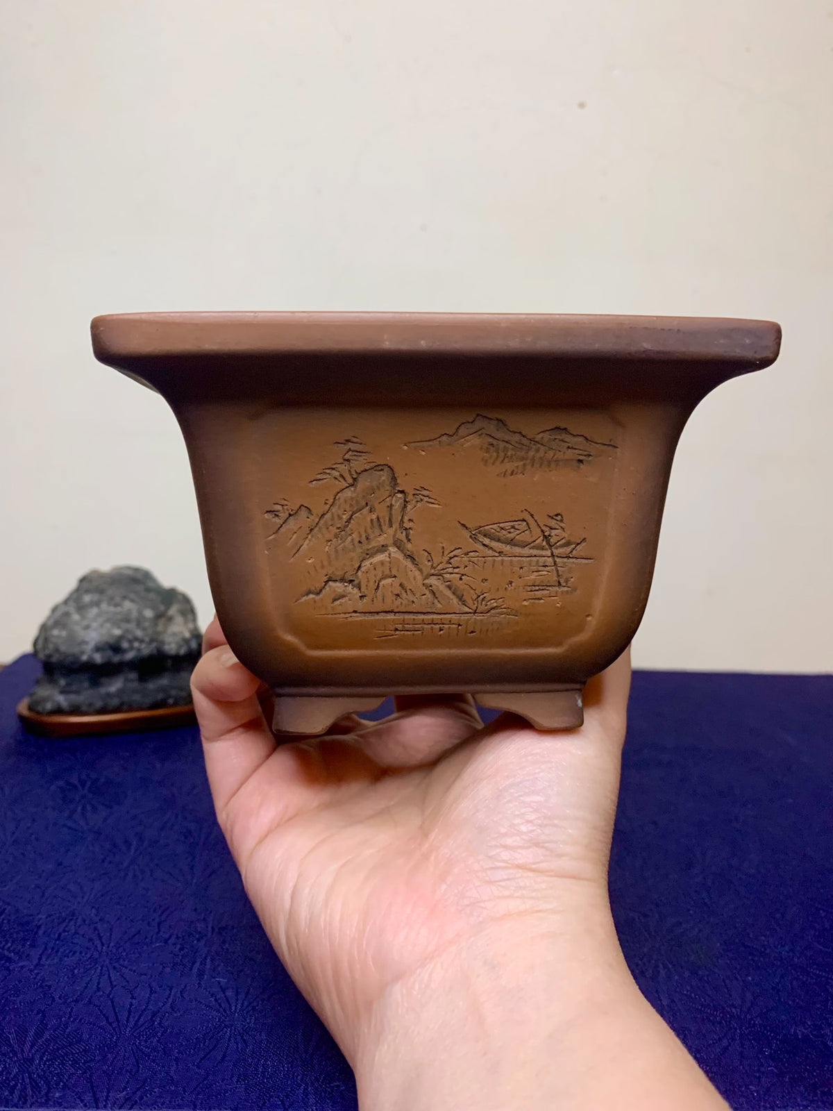 Incised Four-Sided Panels with Poems and Landscape, Pot by Bigei