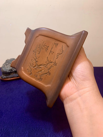 Incised Four-Sided Panels with Poems and Landscape, Pot by Bigei