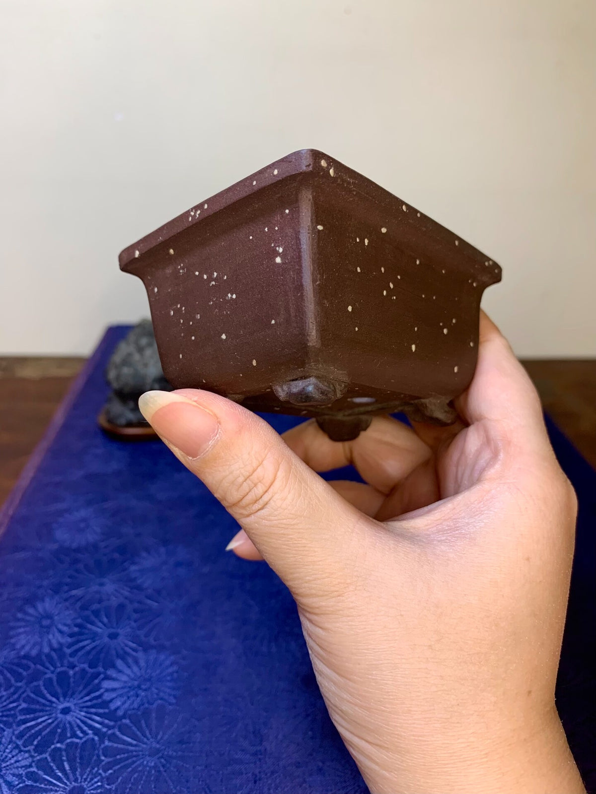 Purple Clay, Outer Rim, Cloud Feet, Small Rectangular Flower Pot by Rin Tōsaku