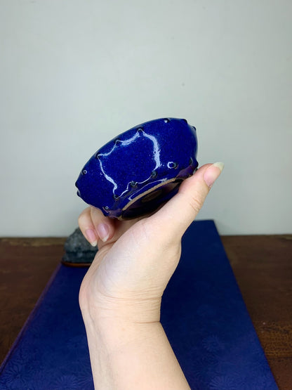 Double-Studded Ruri Blue Glaze Round Pot by Arai Akatsuki