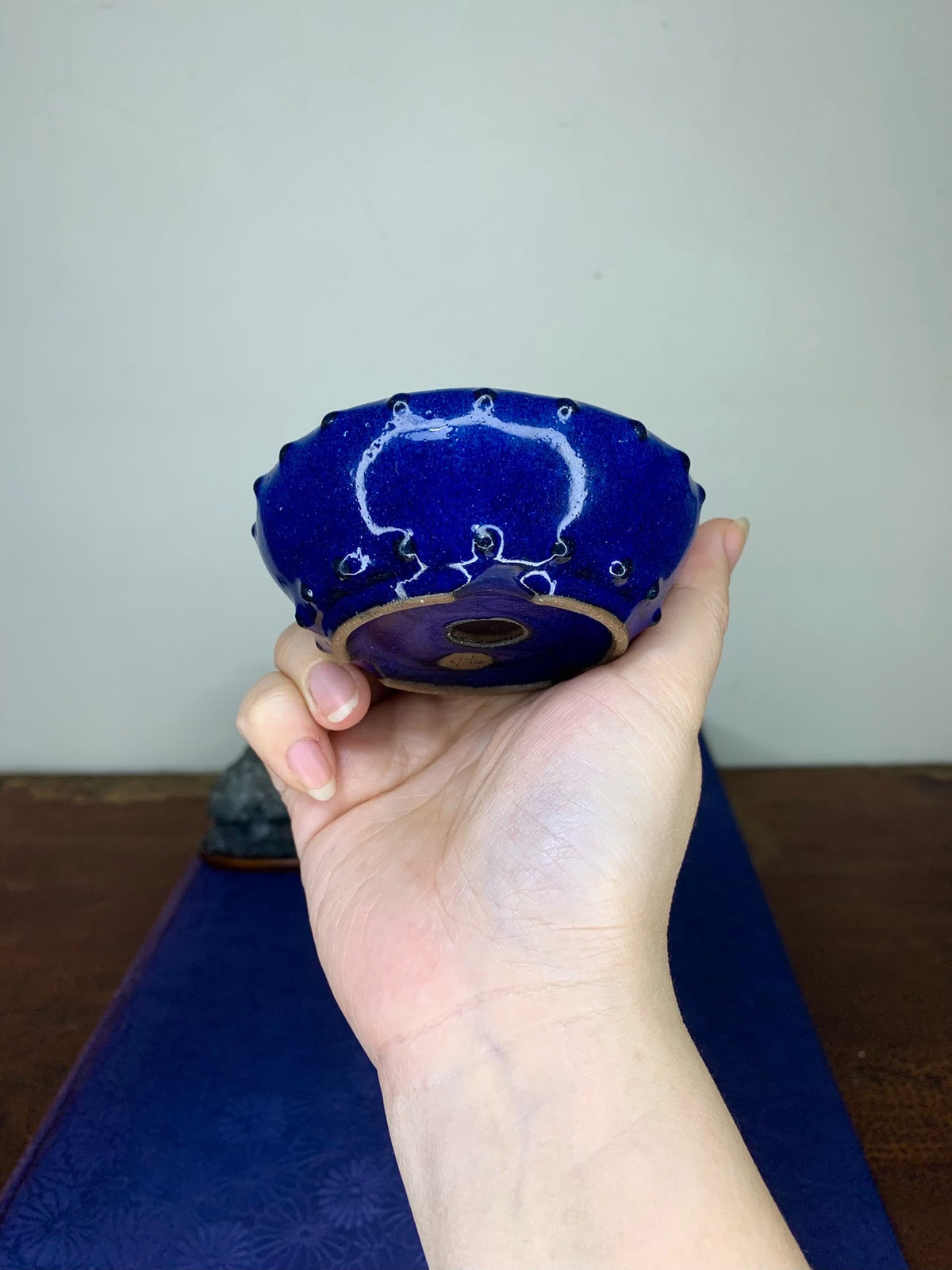 Double-Studded Ruri Blue Glaze Round Pot by Arai Akatsuki