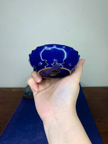 Double-Studded Ruri Blue Glaze Round Pot by Arai Akatsuki
