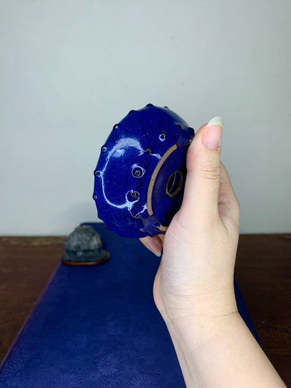 Double-Studded Ruri Blue Glaze Round Pot by Arai Akatsuki