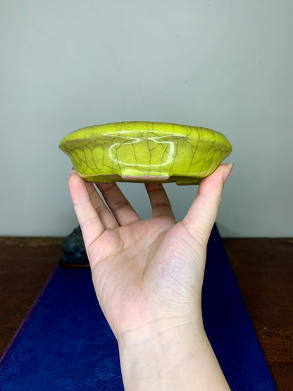 Hand-Pinched Yellow-Glazed Round Pot by Arai Akio