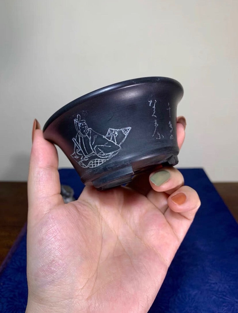 Rare Bonsai Pot Featuring the "One Hundred Poems by One Hundred Poets" Theme