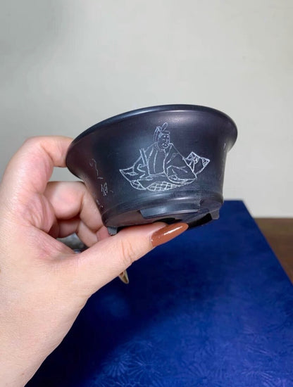 Rare Bonsai Pot Featuring the "One Hundred Poems by One Hundred Poets" Theme