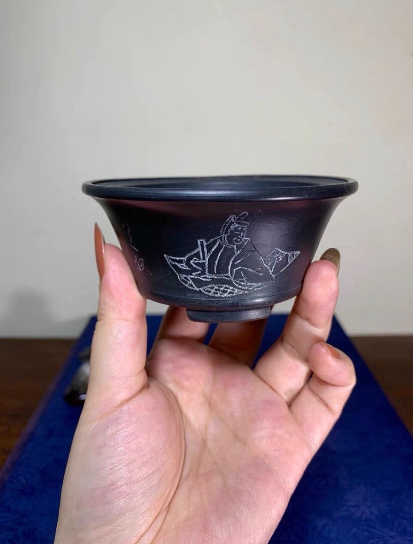 Rare Bonsai Pot Featuring the "One Hundred Poems by One Hundred Poets" Theme