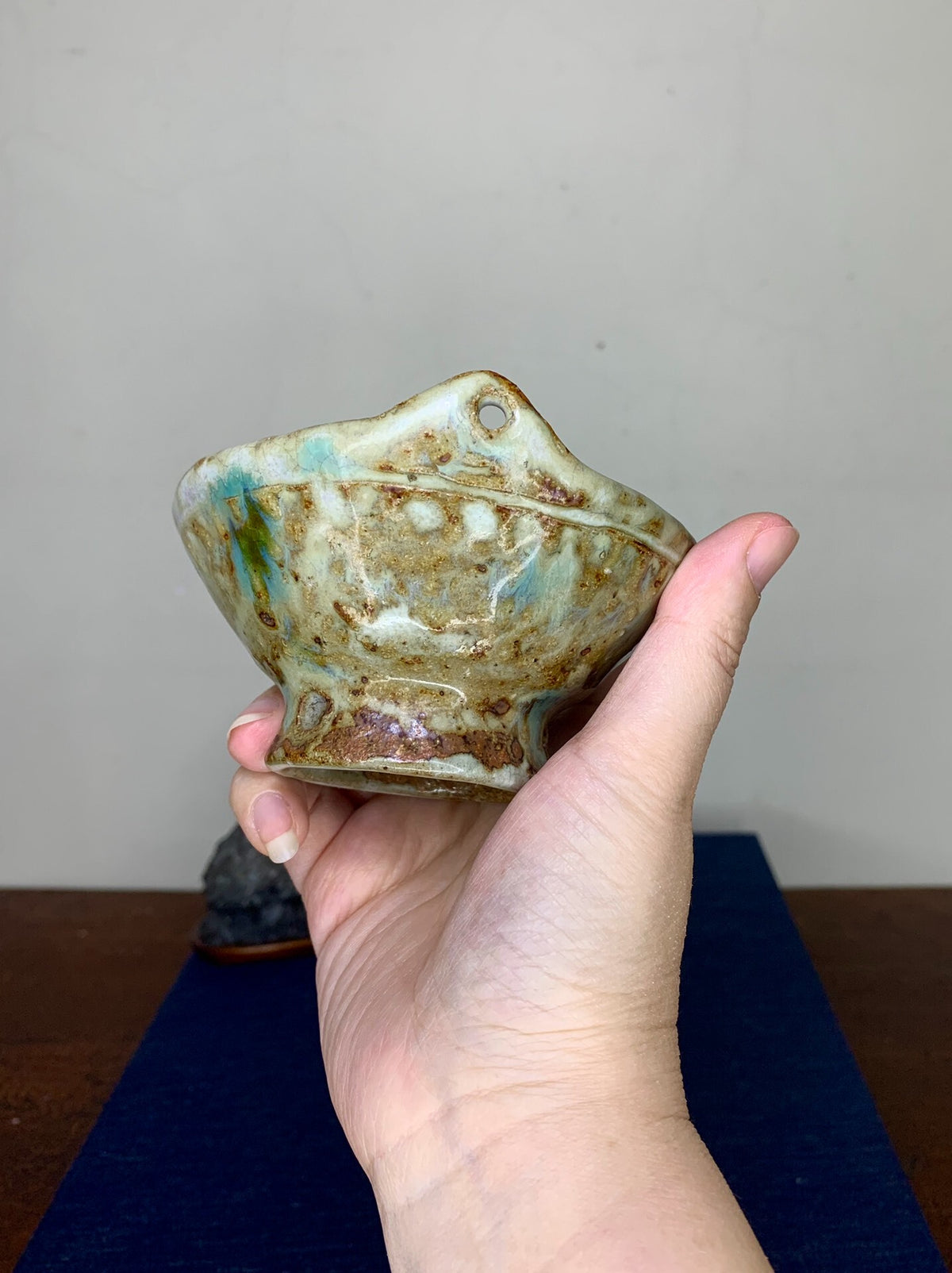 Echizen Monzan Rare Three-Eared High-Footed Basket Pot