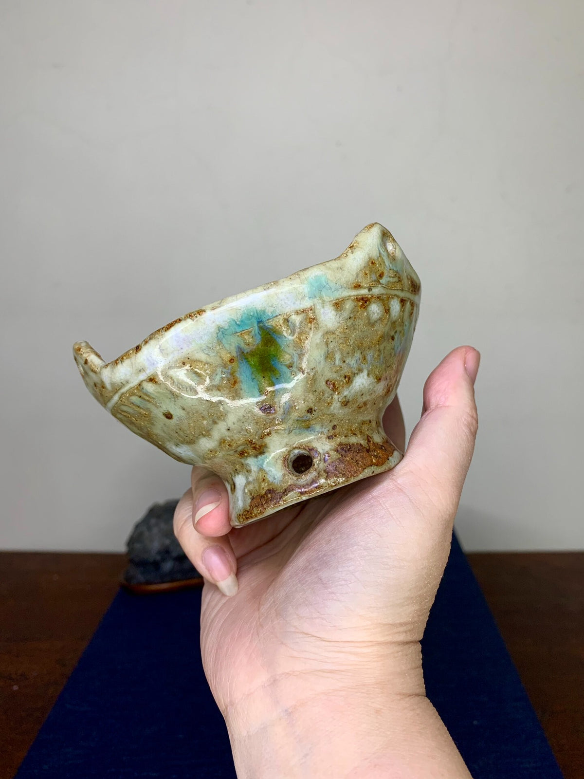 Echizen Monzan Rare Three-Eared High-Footed Basket Pot