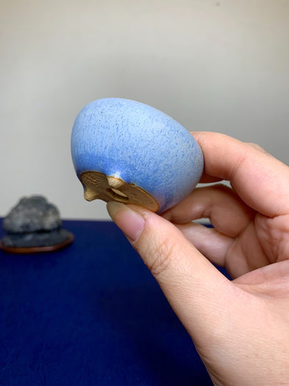 Sky-Blue Glaze, Three-Footed Small Round Pot by Ito Shika
