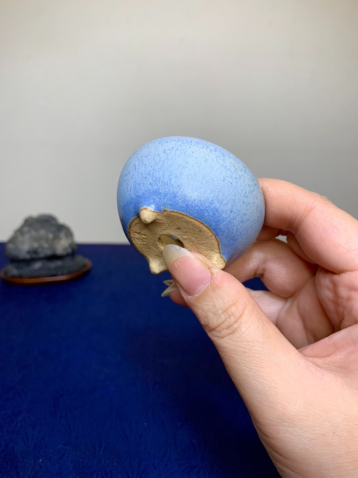 Sky-Blue Glaze, Three-Footed Small Round Pot by Ito Shika