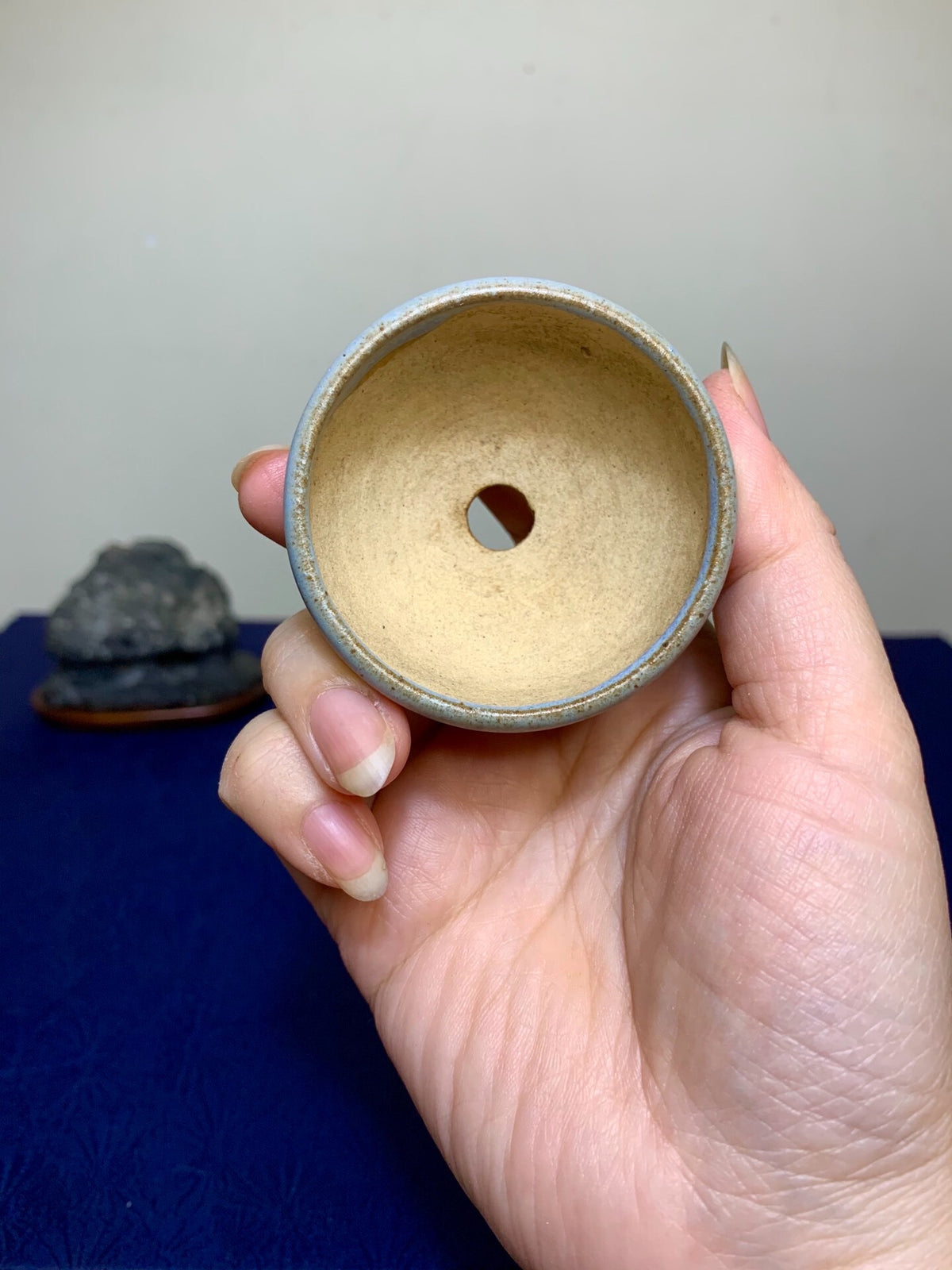 Sky-Blue Glaze, Three-Footed Small Round Pot by Ito Shika