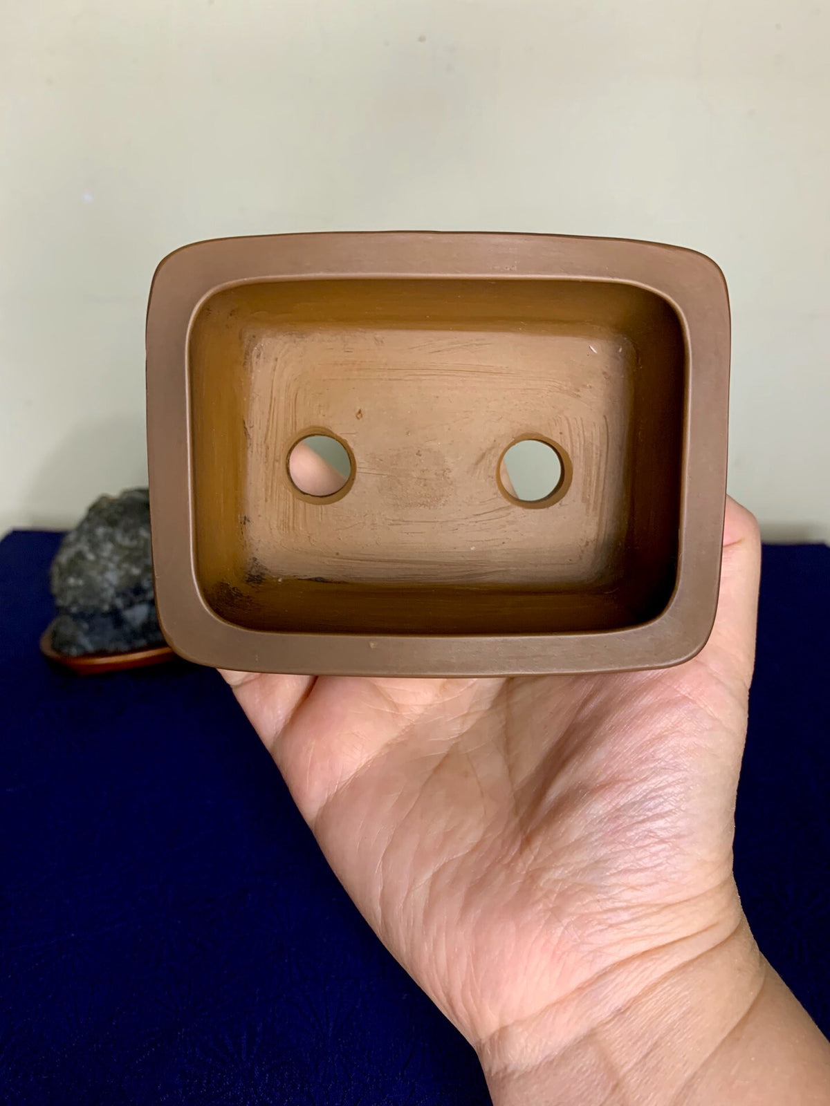 Four-Panel Painted Panels Relief-Carved Small Rectangular Japanese Pot by Hirata Migen