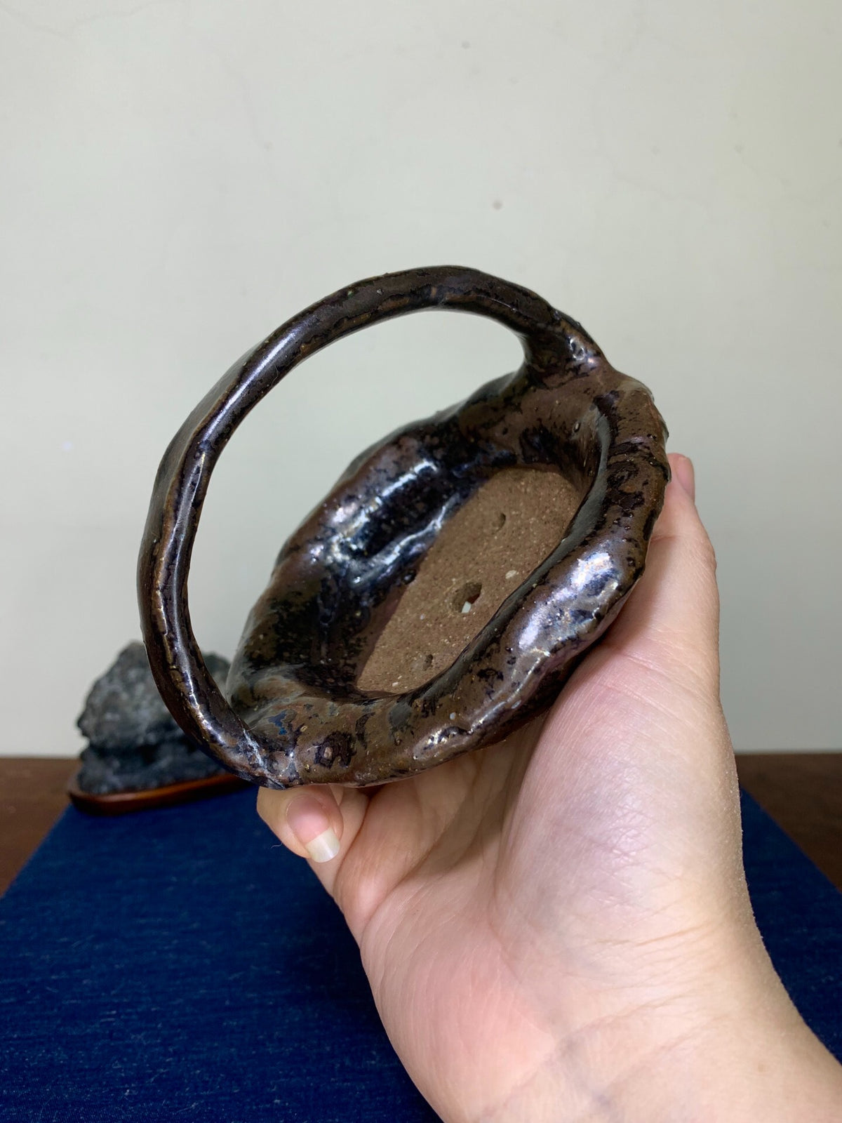 Classic Hand-Pinched Basket-Style Pot, Japanese Bonsai Pot