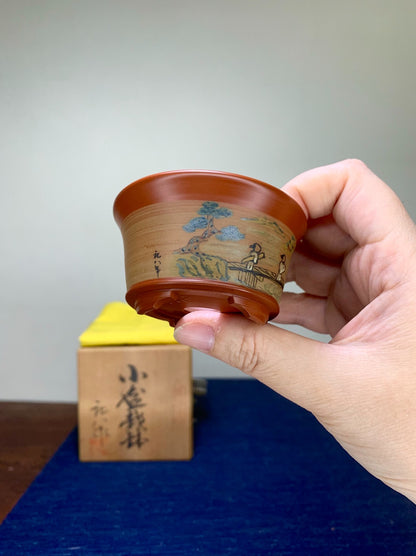Zhuo Ba Shudei Red Clay Landscape with Visitors Japanese Pot