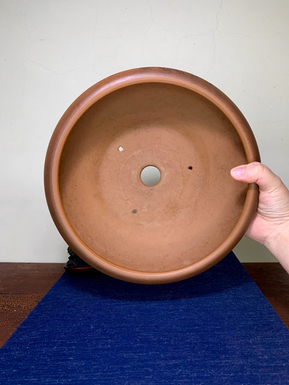 Antique Copper-Red Clay Incised Round Pot by Bigei