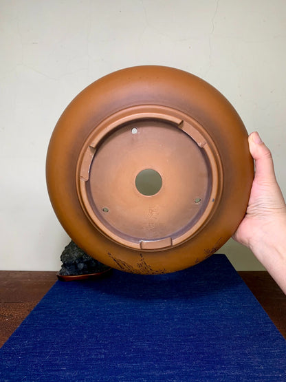 Antique Copper-Red Clay Incised Round Pot by Bigei