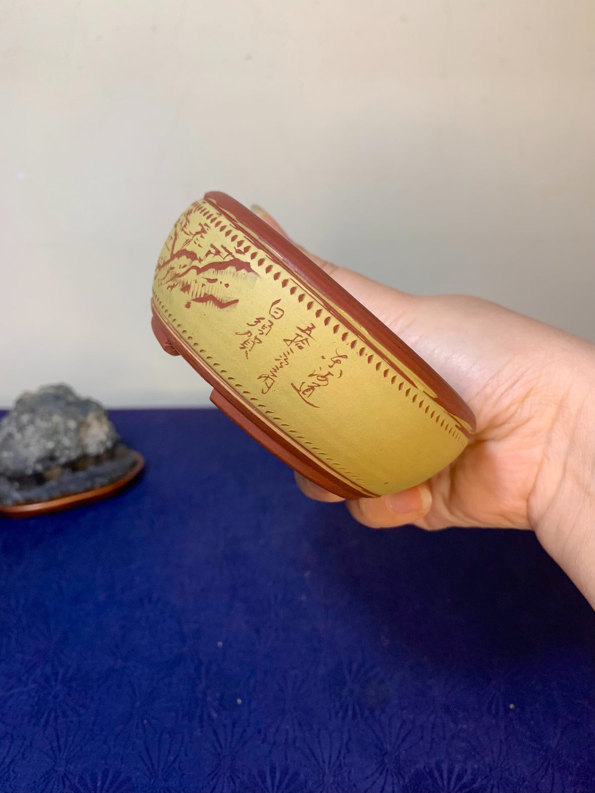 Incised View of the Fifty-Three Stations of the Eastern Sea, Japanese Bonsai Pot by Bigei