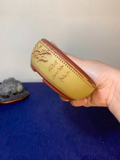 Incised View of the Fifty-Three Stations of the Eastern Sea, Japanese Bonsai Pot by Bigei