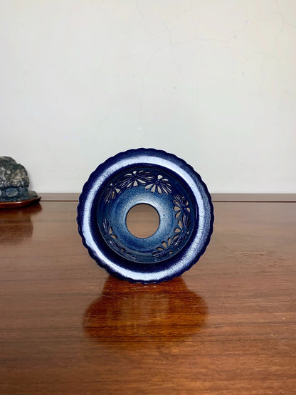 Sakai Tensan Ruri Glaze Pierced Omoto Pot