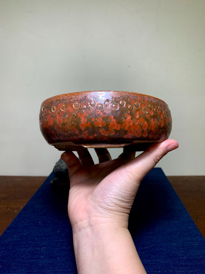 Koto Tadaaki Coral Glaze Drum-Shaped Round Pot