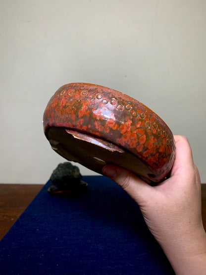Koto Tadaaki Coral Glaze Drum-Shaped Round Pot