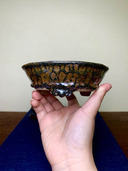 Koto Tadanobu Tenmoku Glaze, Lower Band, Cloud Feet, Japanese Pot