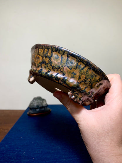 Koto Tadanobu Tenmoku Glaze, Lower Band, Cloud Feet, Japanese Pot