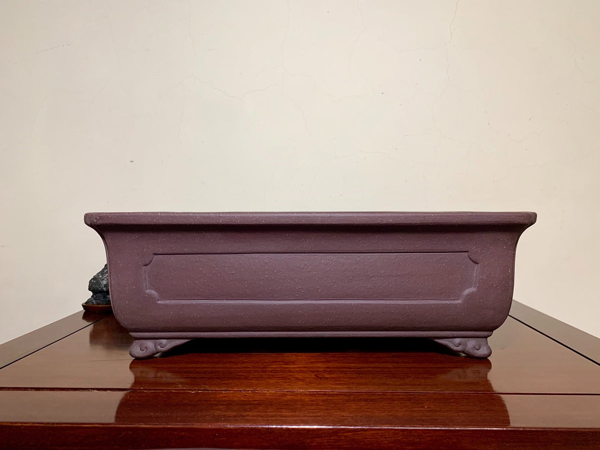 Matsu-Sen-Yaki Outer Rim with Corner-Inset Panel, Cloud Feet, Rectangular Japanese Pot