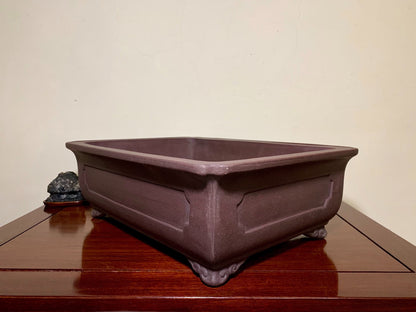 Matsu-Sen-Yaki Outer Rim with Corner-Inset Panel, Cloud Feet, Rectangular Japanese Pot