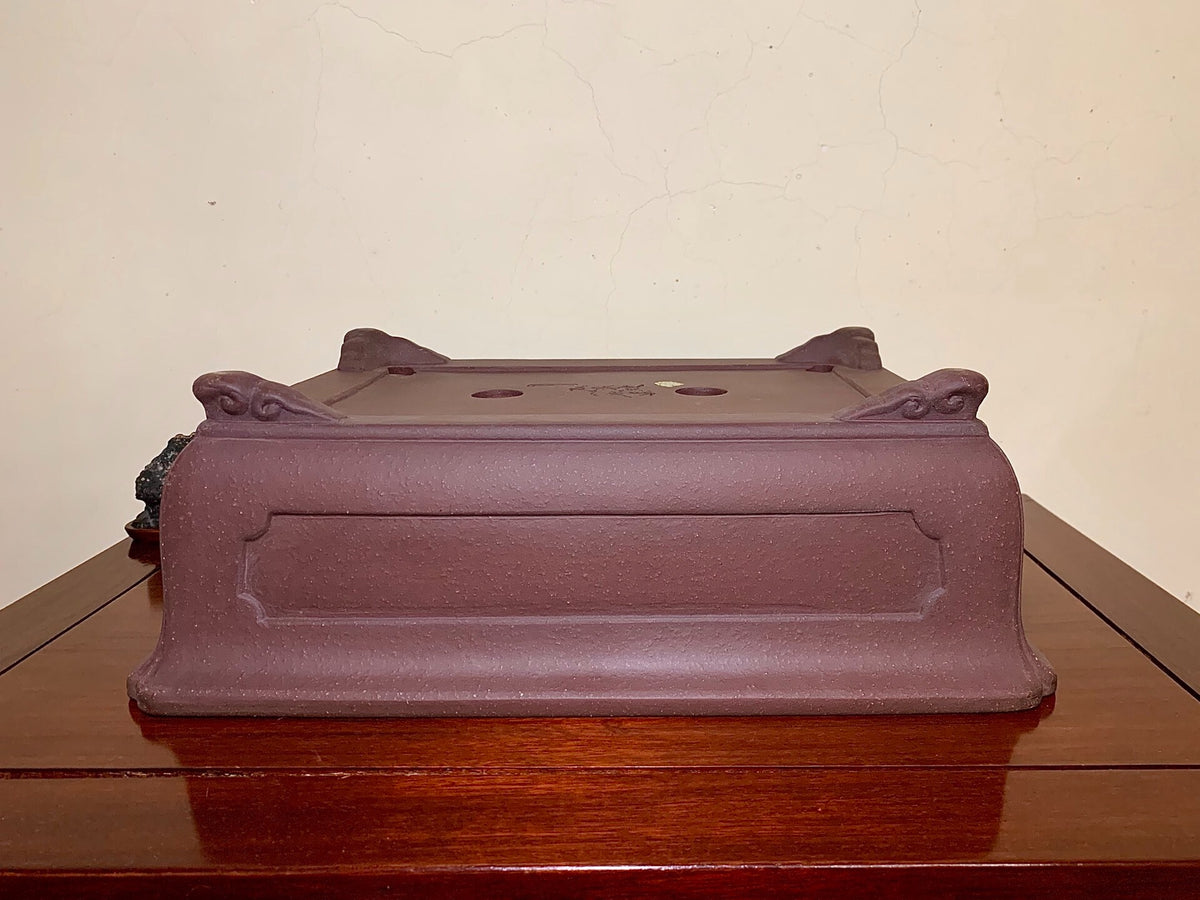 Matsu-Sen-Yaki Outer Rim with Corner-Inset Panel, Cloud Feet, Rectangular Japanese Pot