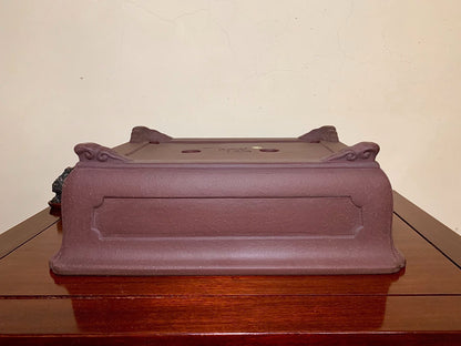 Matsu-Sen-Yaki Outer Rim with Corner-Inset Panel, Cloud Feet, Rectangular Japanese Pot