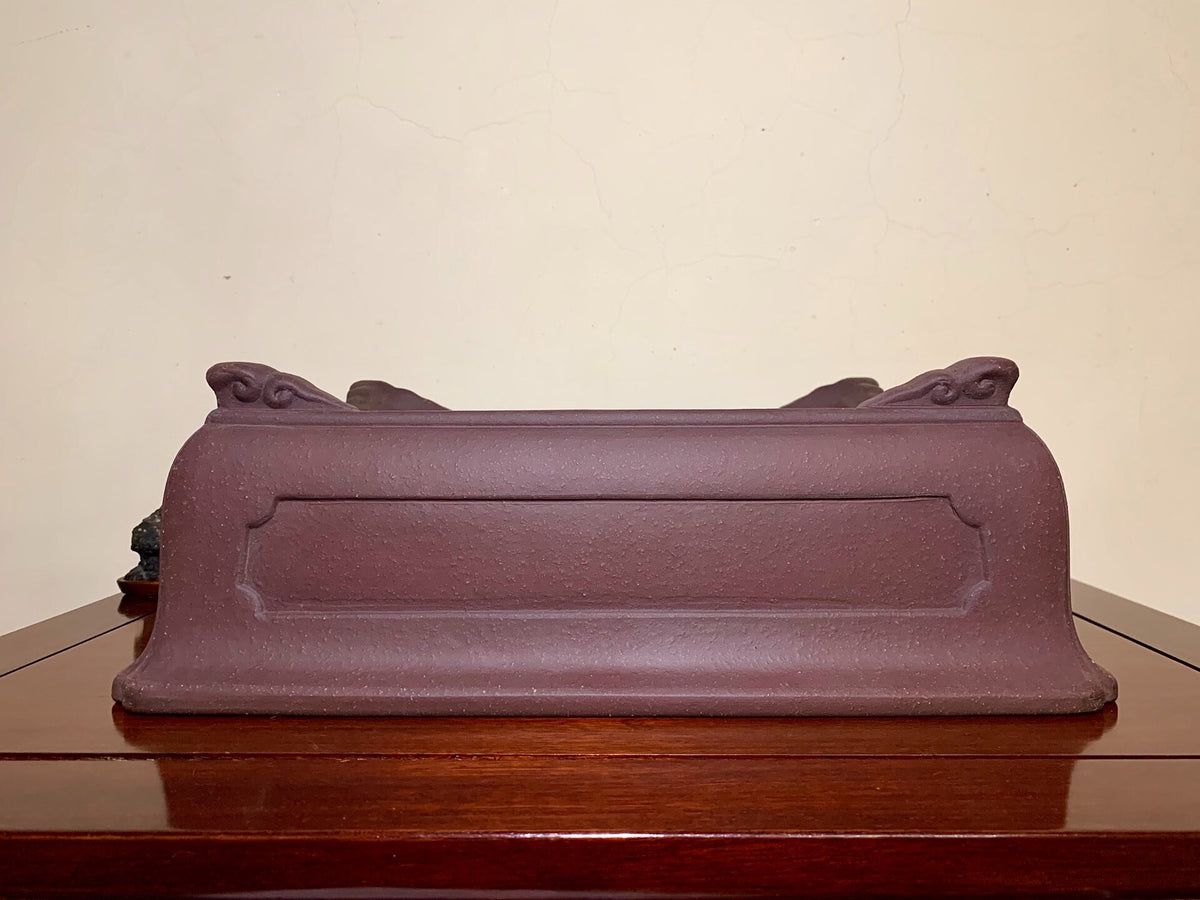 Matsu-Sen-Yaki Outer Rim with Corner-Inset Panel, Cloud Feet, Rectangular Japanese Pot