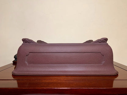 Matsu-Sen-Yaki Outer Rim with Corner-Inset Panel, Cloud Feet, Rectangular Japanese Pot