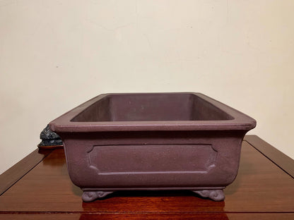 Matsu-Sen-Yaki Outer Rim with Corner-Inset Panel, Cloud Feet, Rectangular Japanese Pot