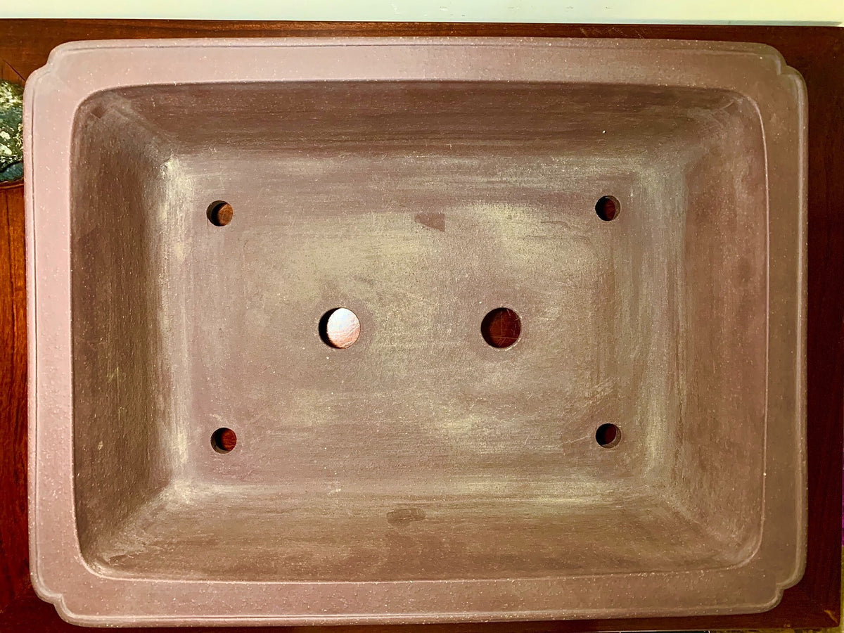 Matsu-Sen-Yaki Outer Rim with Corner-Inset Panel, Cloud Feet, Rectangular Japanese Pot