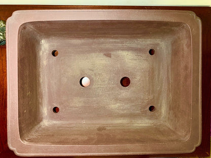 Matsu-Sen-Yaki Outer Rim with Corner-Inset Panel, Cloud Feet, Rectangular Japanese Pot