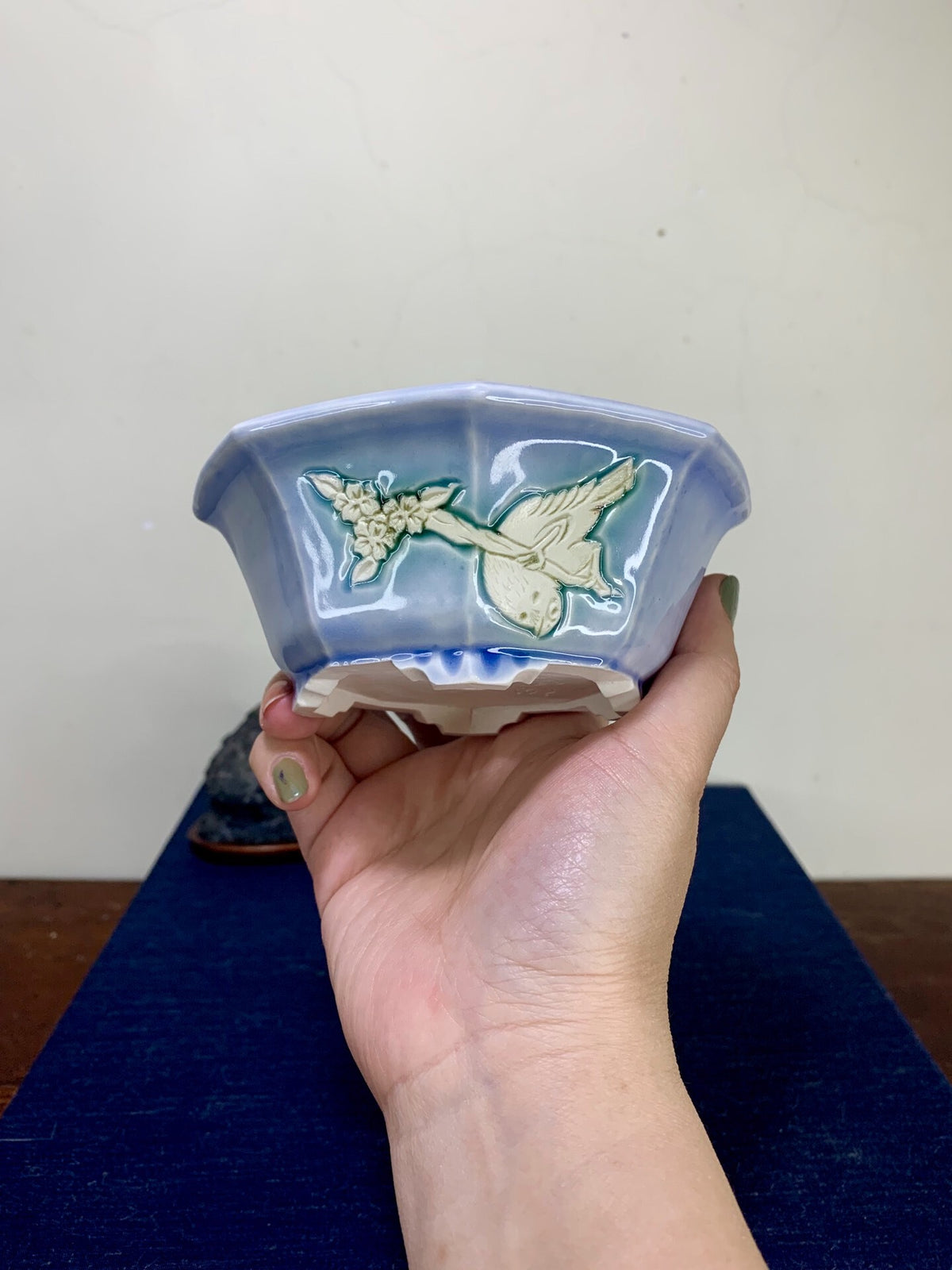 Relief-Carved Octagonal Japanese Pot by Haraguchi Yumeiko