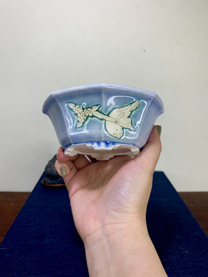 Relief-Carved Octagonal Japanese Pot by Haraguchi Yumeiko