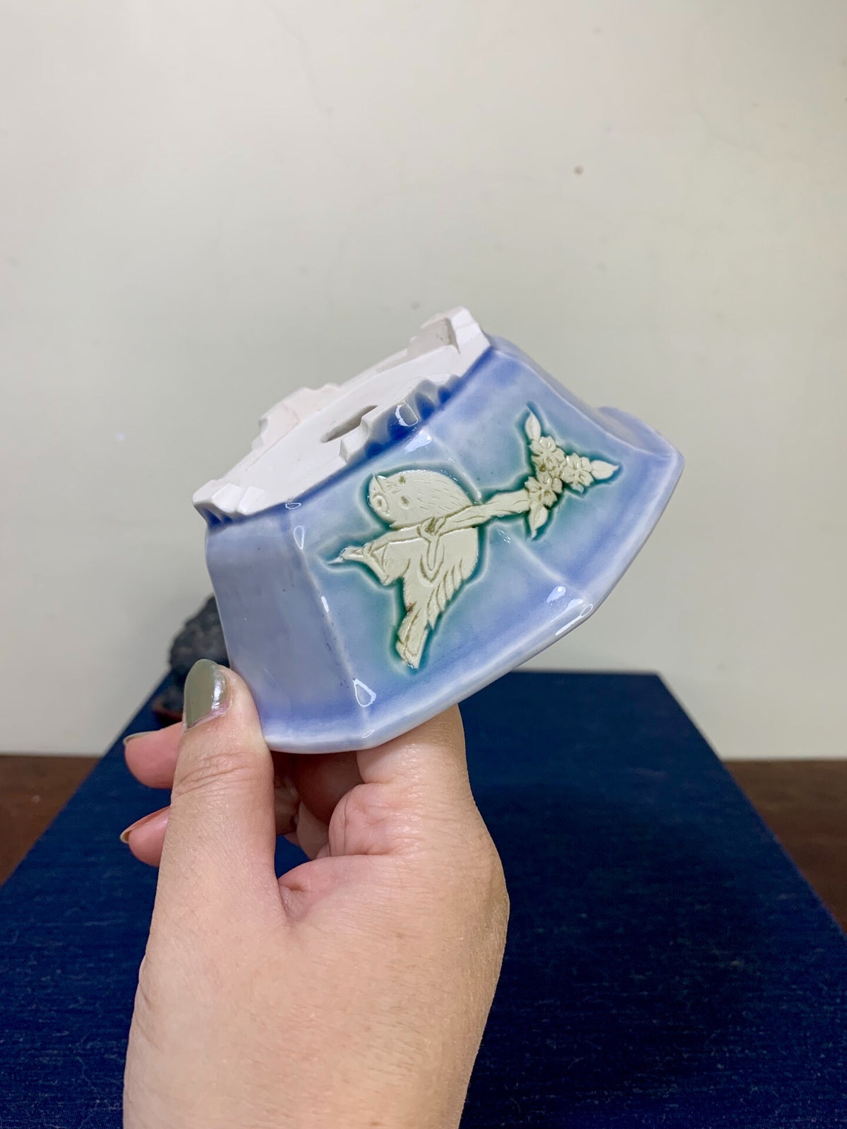 Relief-Carved Octagonal Japanese Pot by Haraguchi Yumeiko