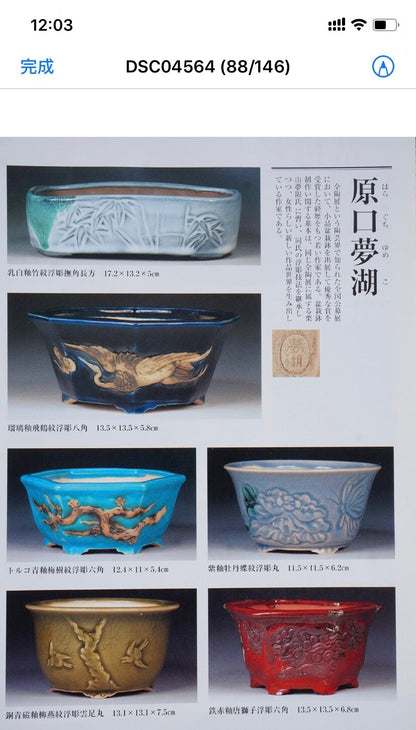 Relief-Carved Octagonal Japanese Pot by Haraguchi Yumeiko
