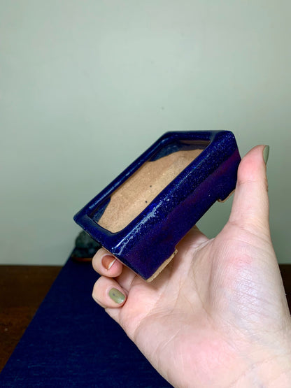 Ruri Blue Glaze Cut-Foot Rectangular Japanese Pot by Arai Akumu