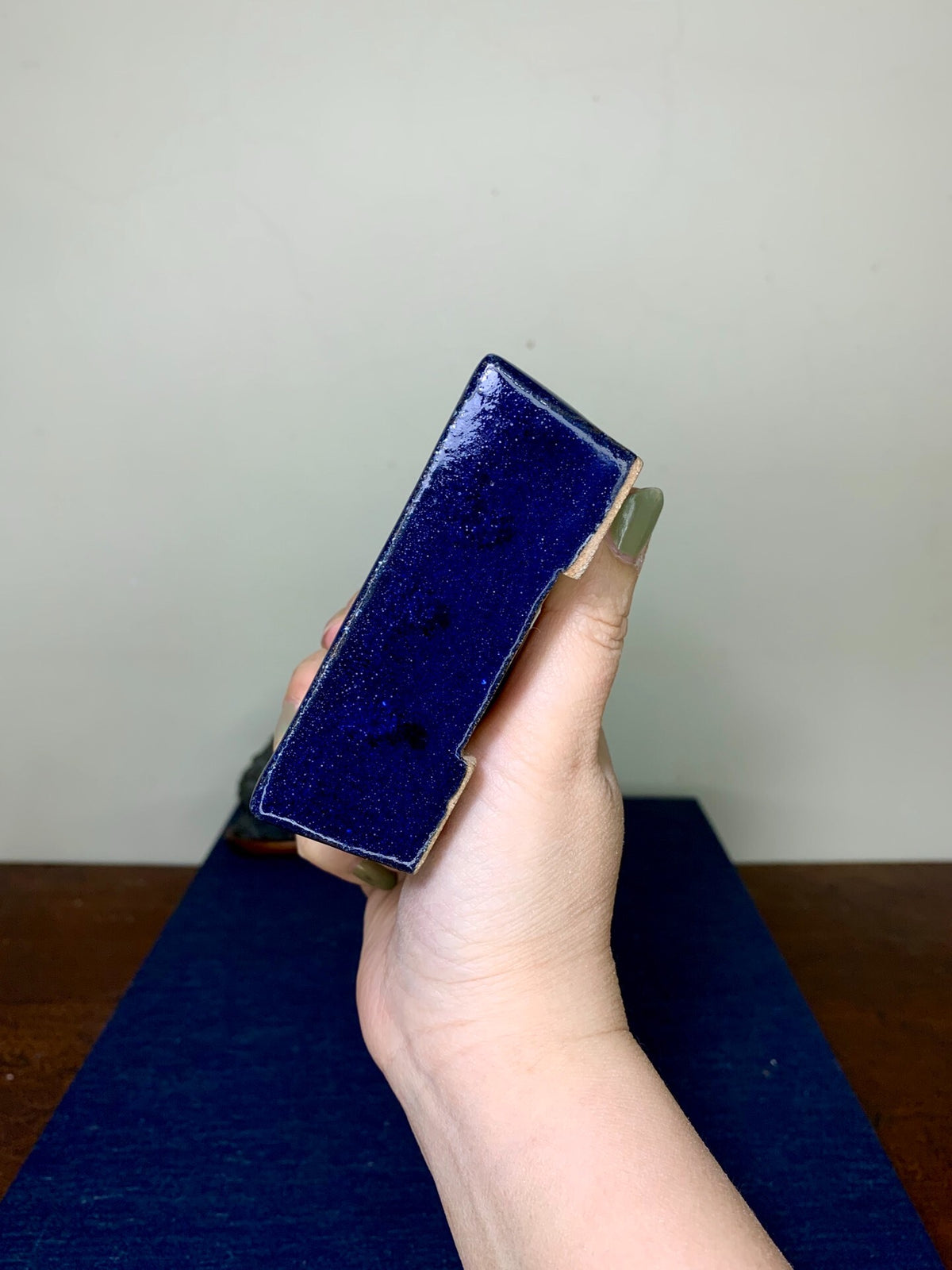 Ruri Blue Glaze Cut-Foot Rectangular Japanese Pot by Arai Akumu