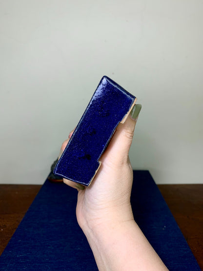 Ruri Blue Glaze Cut-Foot Rectangular Japanese Pot by Arai Akumu