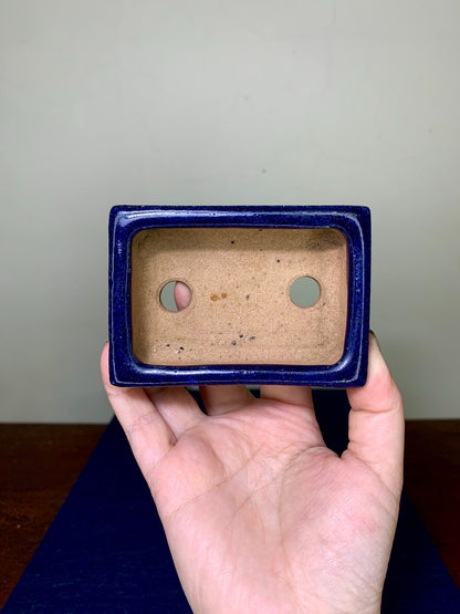 Ruri Blue Glaze Cut-Foot Rectangular Japanese Pot by Arai Akumu