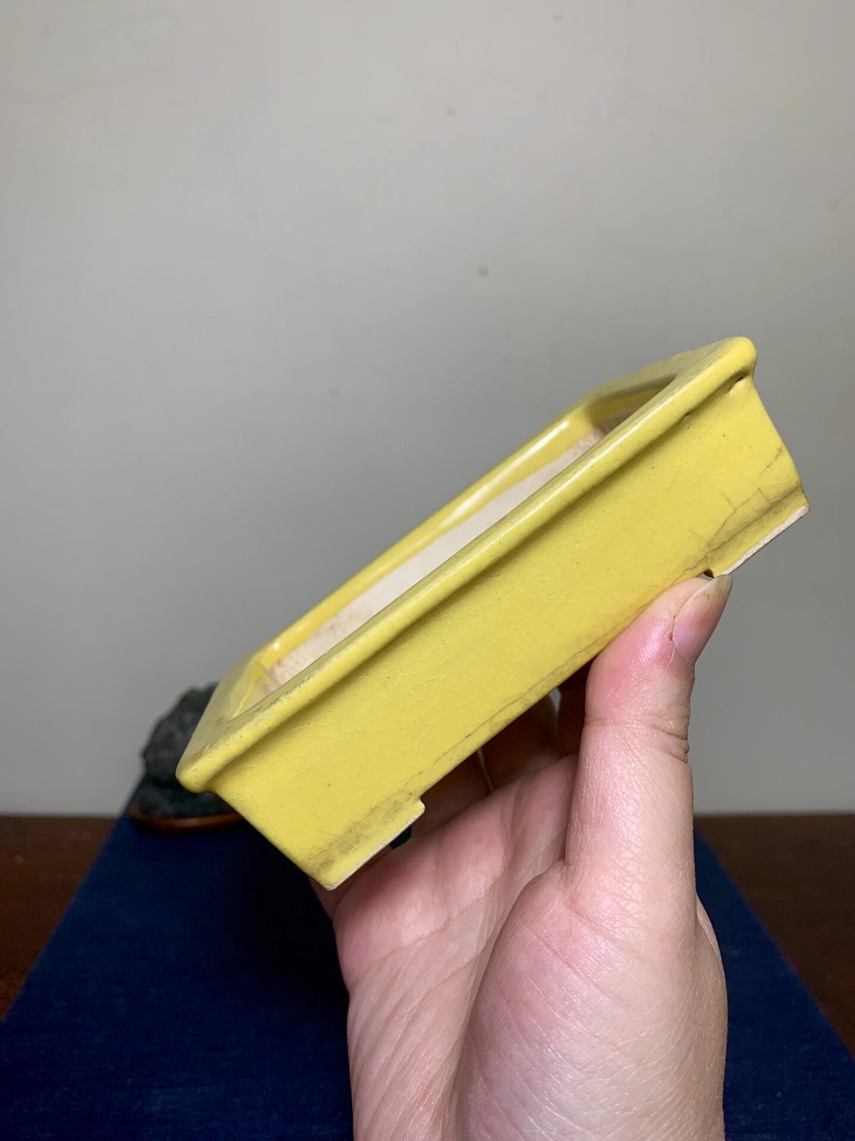 Yellow Glaze Outer Rim Rectangular Japanese Pot by Arai Akumu